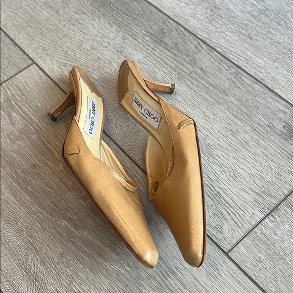 Jimmy Choo camel kitten heel classic pointy toe Leather slip on Mules 37/ 6 - Picture 12 of 12